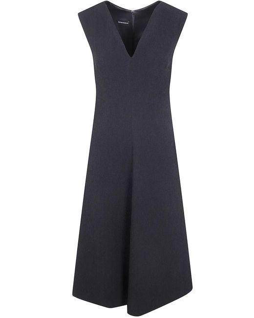 Emporio Armani Blue Sleeveless V-Neck Dress