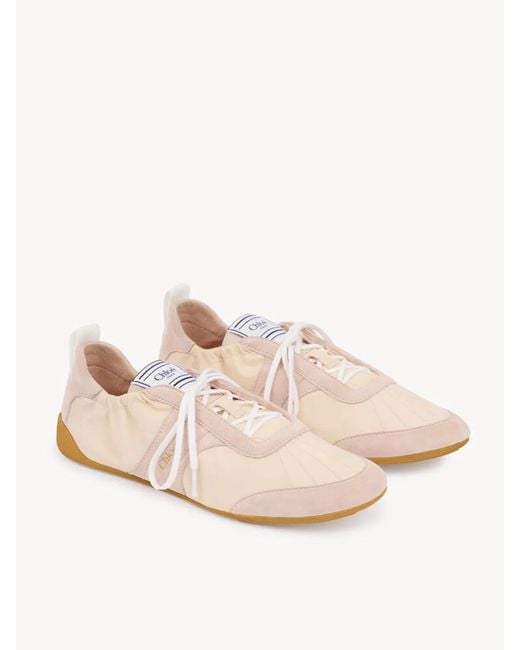Chloé Natural Two-Tone Canvas And Leather Chlo㨠Kick Sneakers