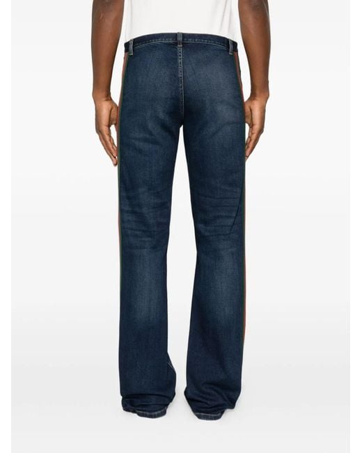 Gucci Blue Denim Flared Web Stripe Jeans for men