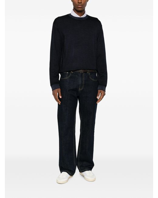 Emporio Armani Blue Dark Virgin Wool Pullover for men