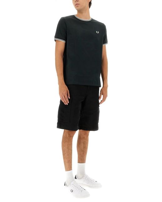 Fred Perry Black Double Stripe Tshirt for men