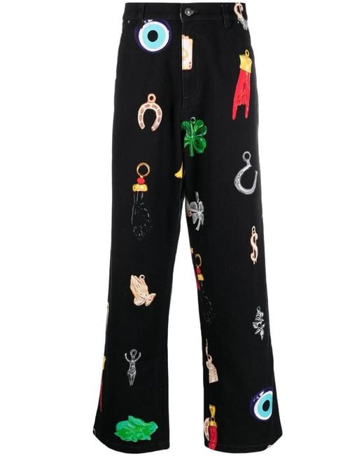 Sky High Farm Black Printed Denim Jeans for men