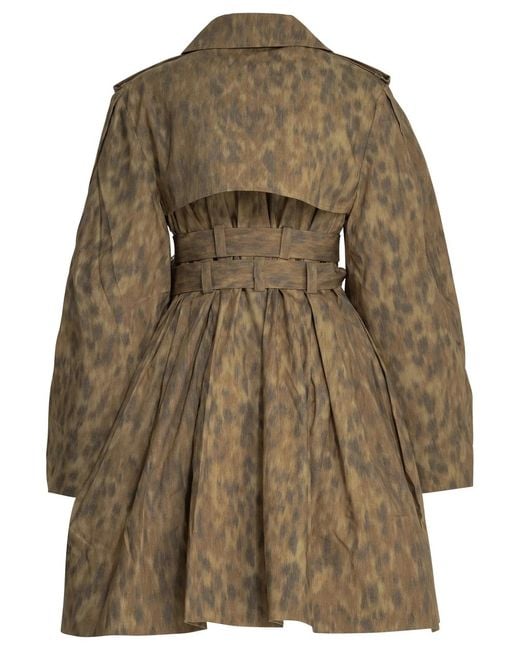 Ganni Brown Animal Print Trench Coat