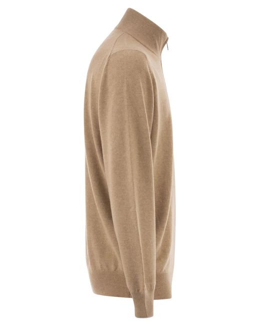 Brunello Cucinelli Brown Cashmere Turtleneck Sweater With Zipper for men