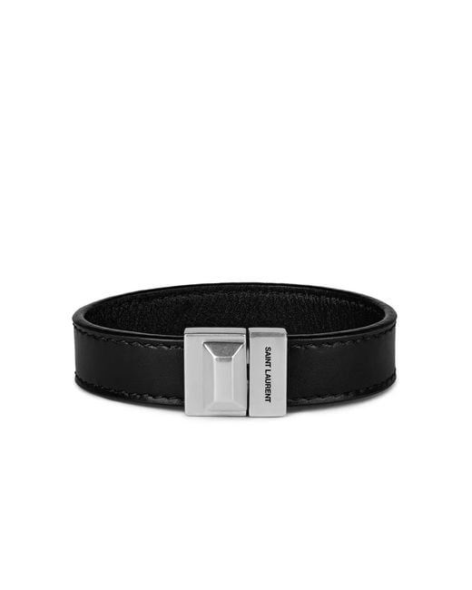 Saint Laurent Black Engraved Logo Leather Bracelet for men