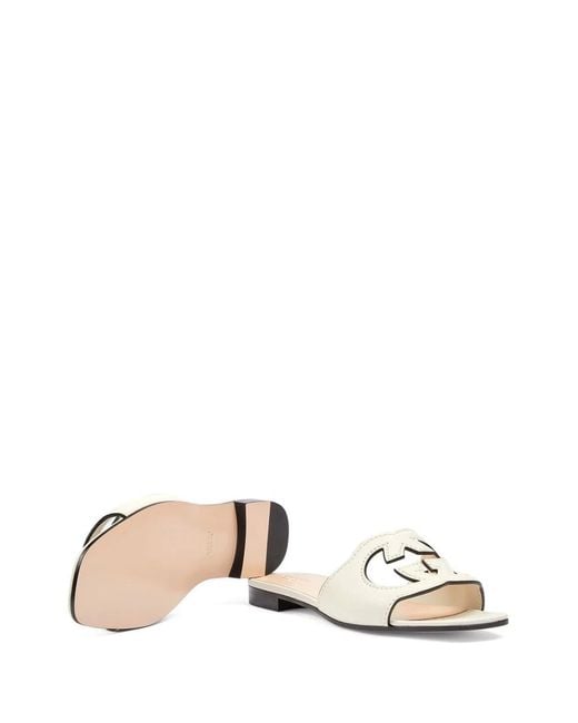 Gucci White Cut Leather Flat Sandals