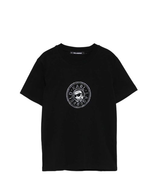KARL LAGERFELD Women's Black Karlito Glitter Logo Mc T-Shirt