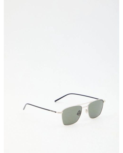 Saint Laurent White Rectangular Metal Sunglasses