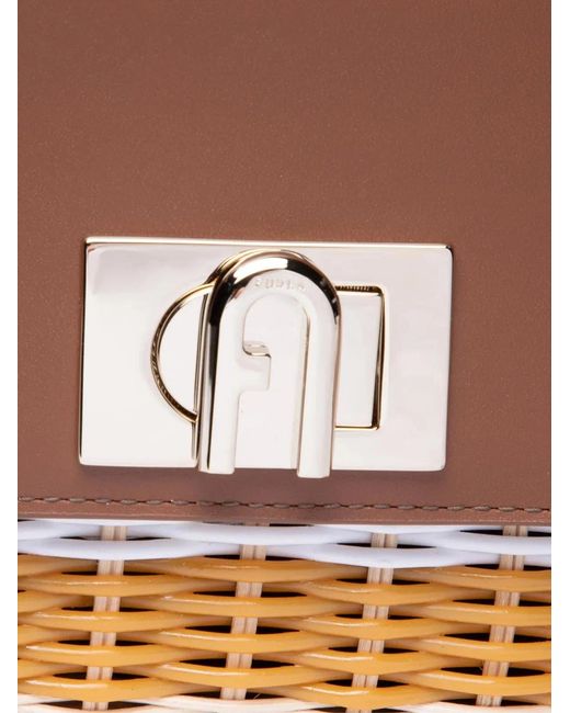 Furla Brown 1927 Logo Wicker Shoulder Bag