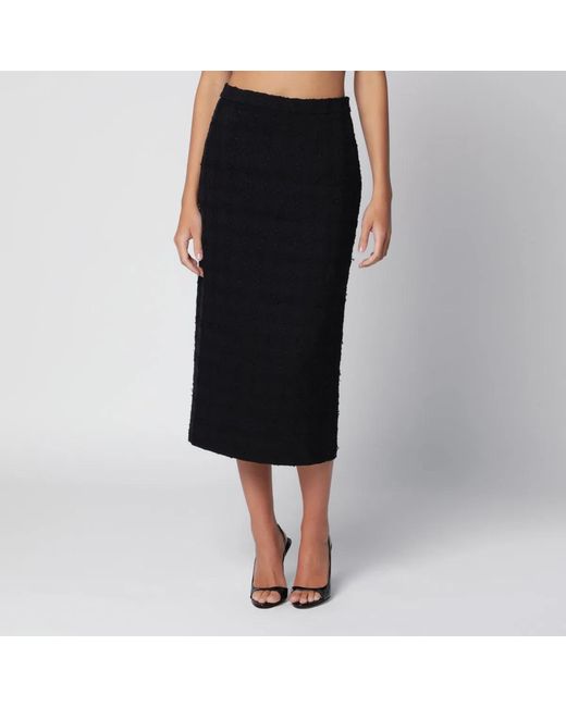 Alessandra Rich Black Bouclé Tweed Midi Skirt