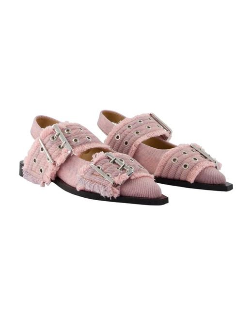 Ganni Pink Ballerinas Feminine Buckle Fringed