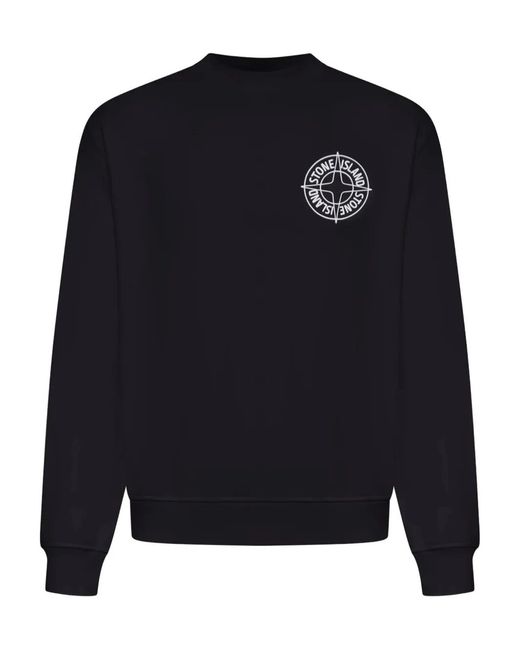 Stone Island Blue Oversized Crew Neck Sweatshirt With “Outline Compass” Print for men