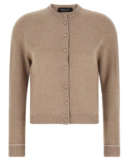 Fabiana Filippi Natural Covered Buttons Cardigan