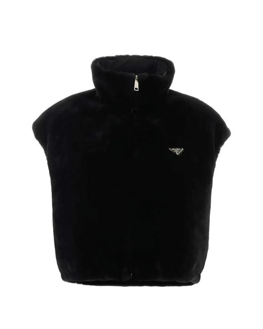 Prada Black St. Moritz Nero Lamb Shearling Gilet