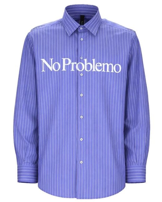 No Problemo Blue Camicia Con Logo for men
