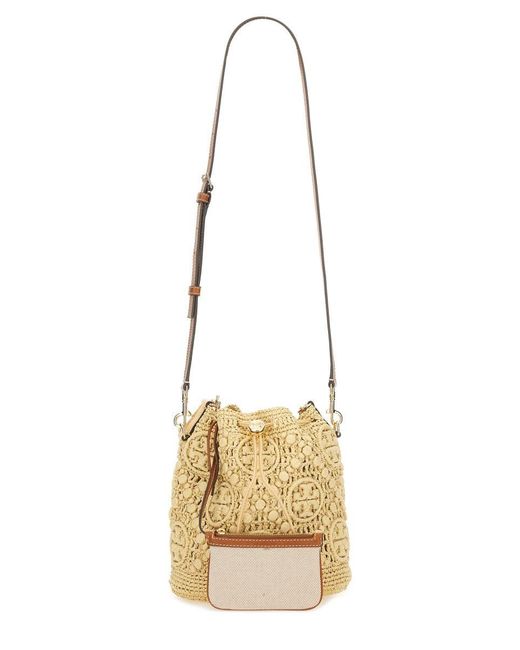 Tory Burch Metallic Bucket Bag With Monogram T