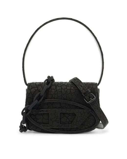 DIESEL Black 1Dr Leather Shoulder Bag With Dry Finish