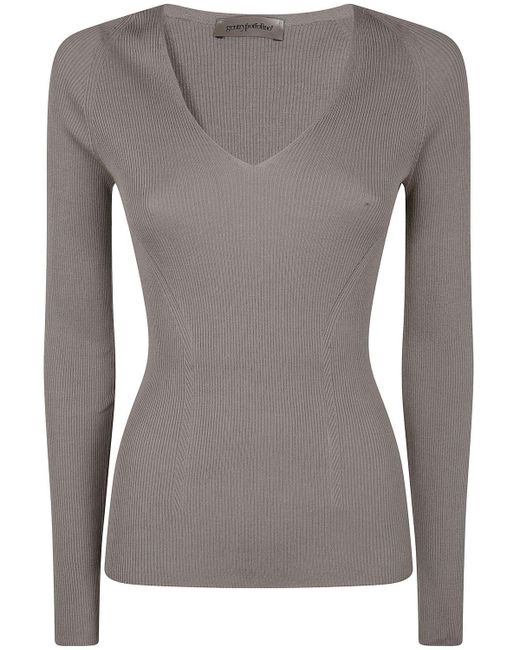 Gentry Portofino Gray Knit Sweater V Neck