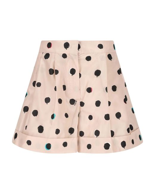 Fendi Natural Falena Dots-Print Taffeta Flared Shorts