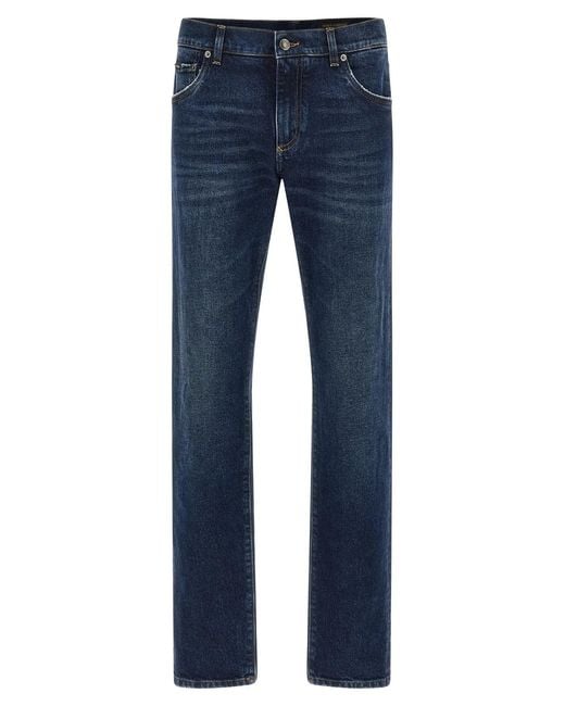 Dolce & Gabbana Blue Dolce & Gabbana Logo Plaque Jeans for men