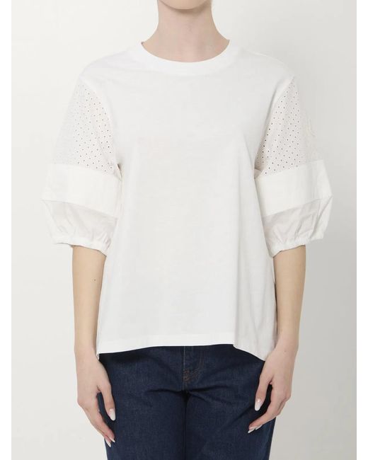 Moncler White Eyelet-Detail T-Shirt