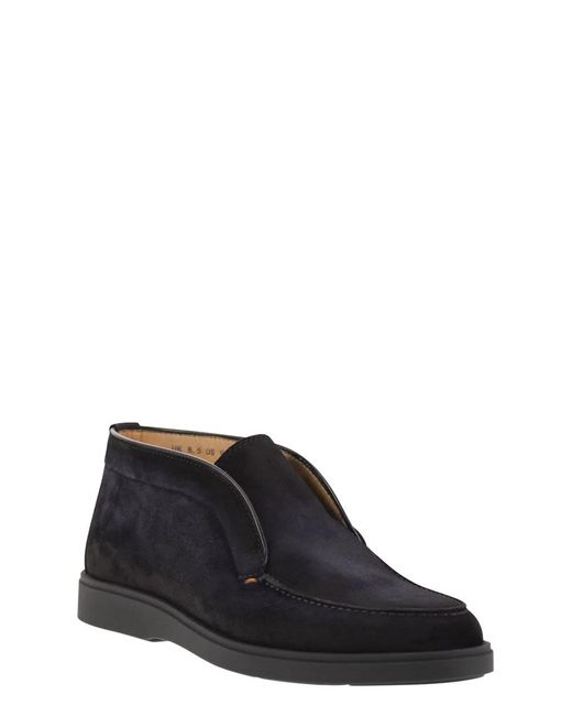 Santoni Black Suede Leather Desert Boot for men