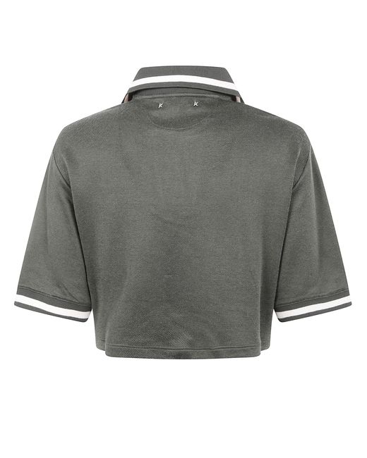 Golden Goose Deluxe Brand Gray Cotton Cropped Polo Shirt