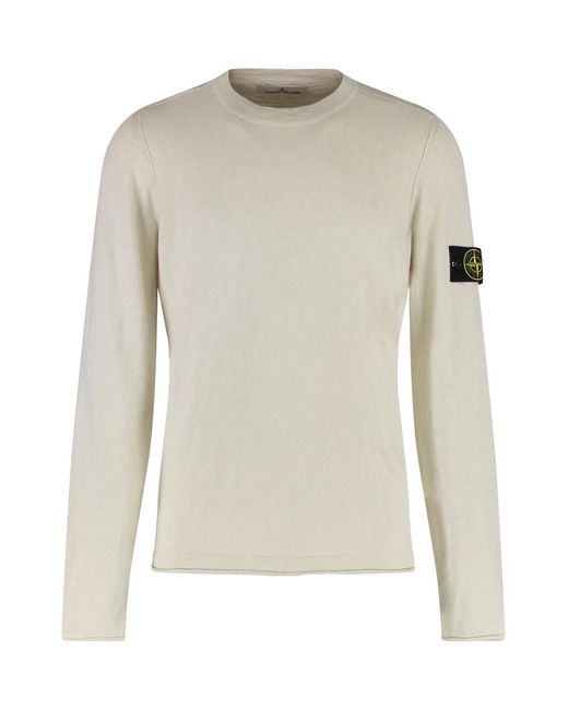Stone Island White Cotton Blend Crew-Neck Sweater for men