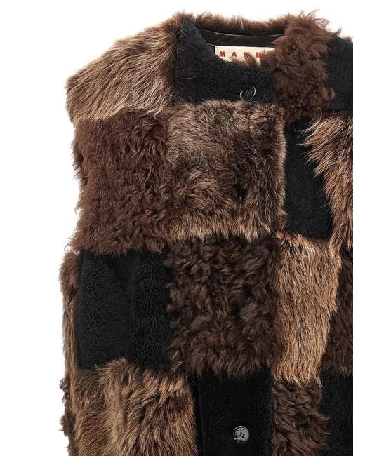 Marni Brown Long Shearling Vest