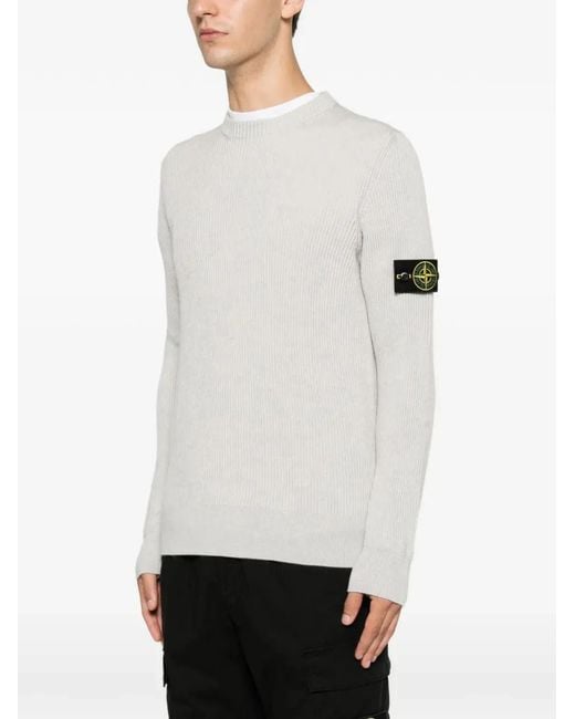 Stone Island White Jersey With Logo Patch for men