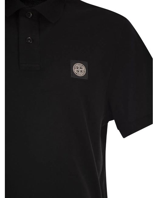 Stone Island Black Regular Fit Short-Sleeved Polo Shirt With Compass Patch for men