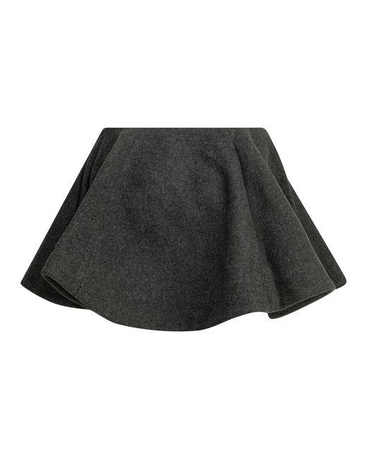 Ganni Black Flared Wool Miniskirt