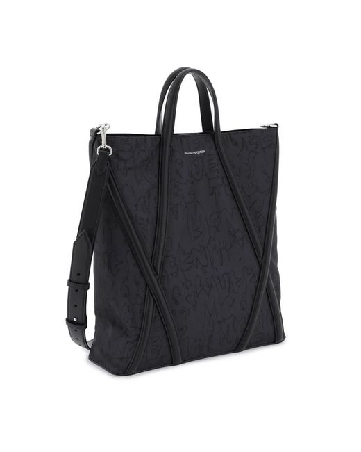 McQueen Black Harness Shopper Bag for men