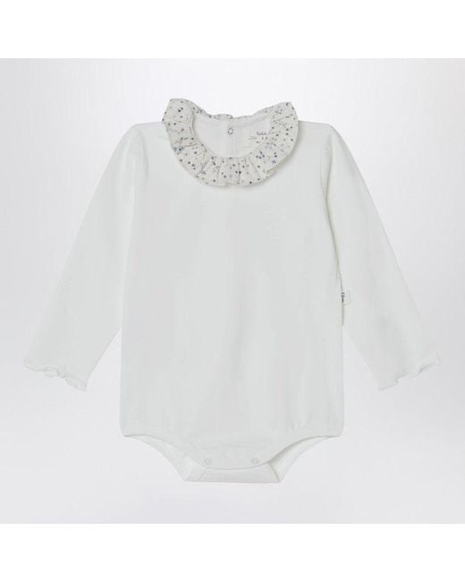 Teddy & Minou White Bodysuit With Neckline And Floral Print