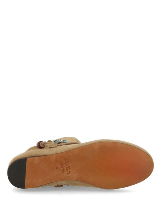 Isabel Marant Natural Suede Slouch Ankle Boots With Beaded Lace-Up Detail