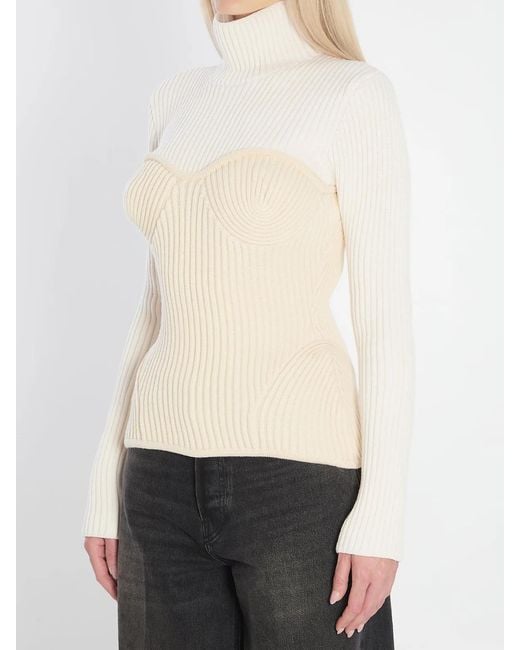 Jean Paul Gaultier White Ribbed Knit Pullover