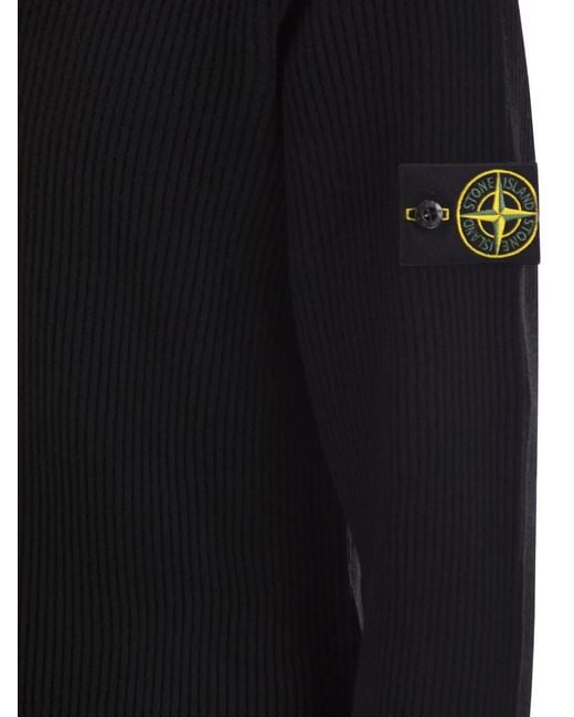 Stone Island Black Crew-Neck Jumper With Ribbed Edges for men