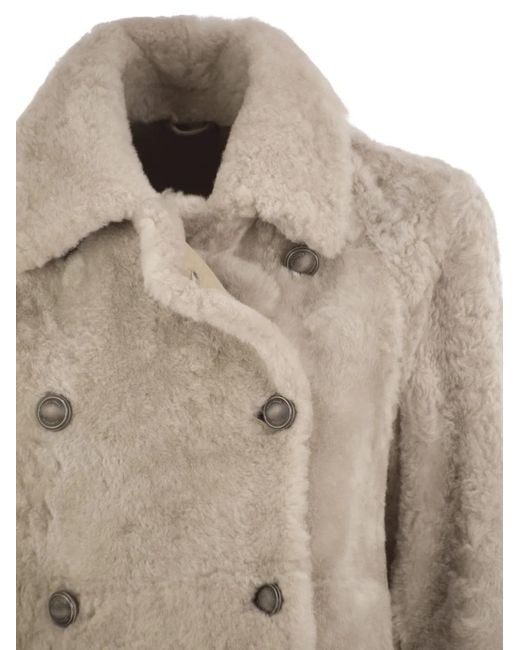 Brunello Cucinelli Natural Double-Breasted Shearling Jacket