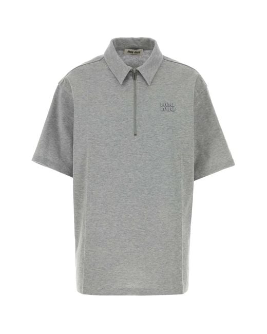 Miu Miu Gray Cotton Blend Oversize Polo Shirt