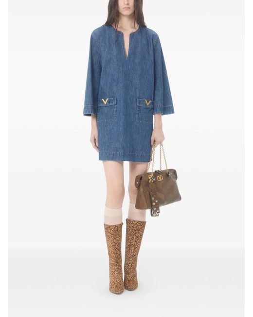 Valentino Blue Vlogo Signature Denim Short Dress