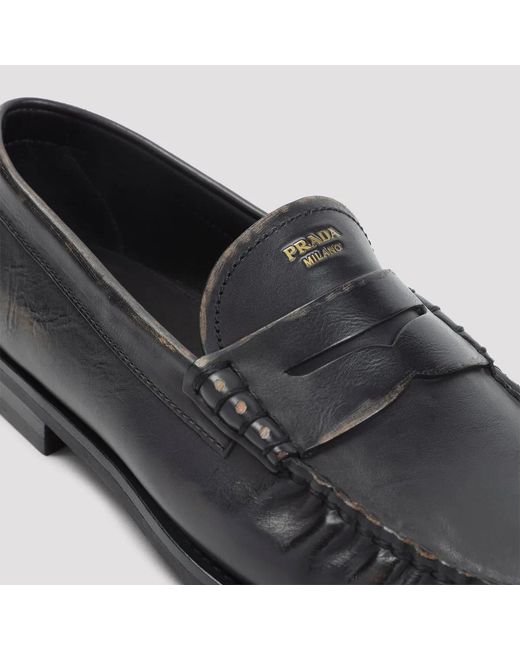 Prada Black Leather Loafers for men
