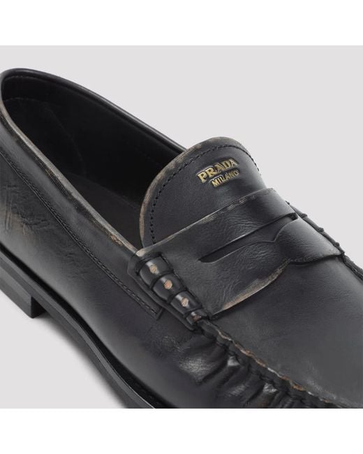 Prada Black Nero Cuoio Calf Leather Loafer for men
