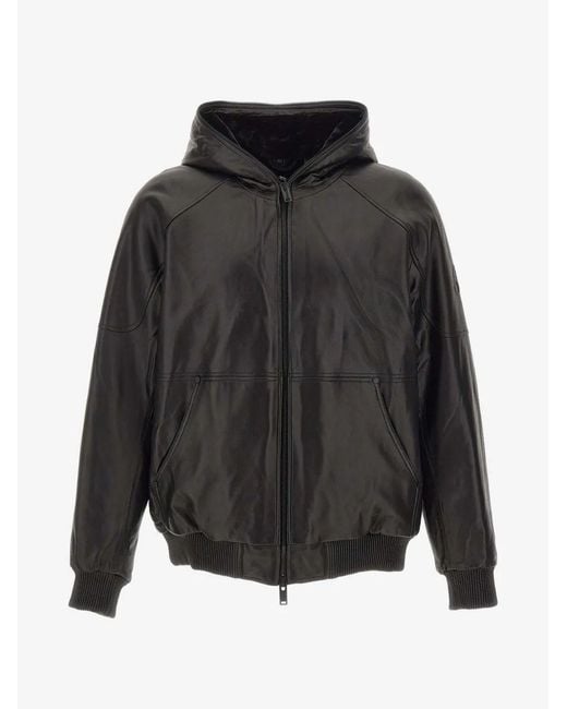 Moose Knuckles Gray Neo Leather Hooded Jacket for men