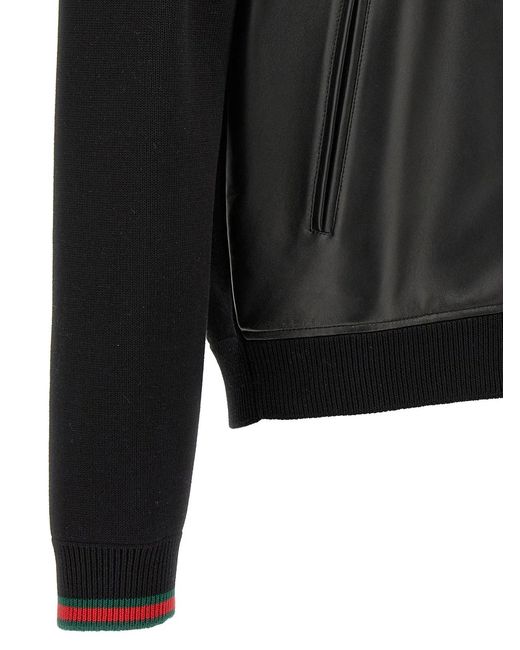 Gucci Black Bimaterial Bomber Jacket for men