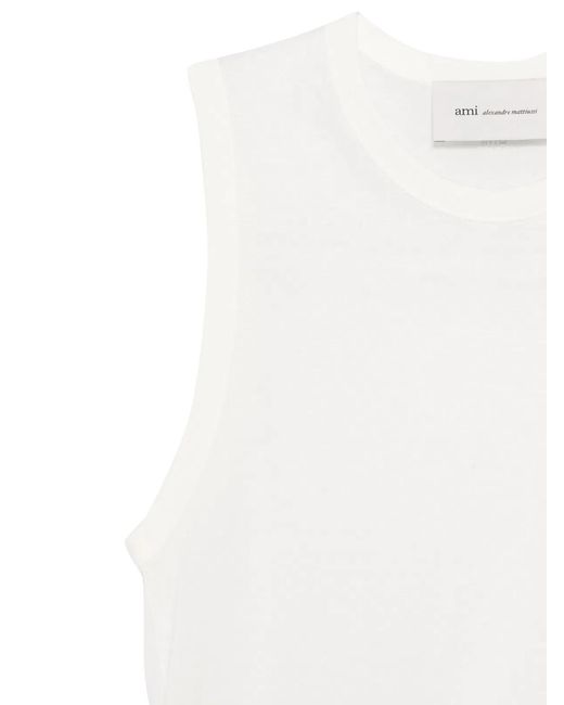 AMI White Cream Cotton Ami Coeur Tank Top