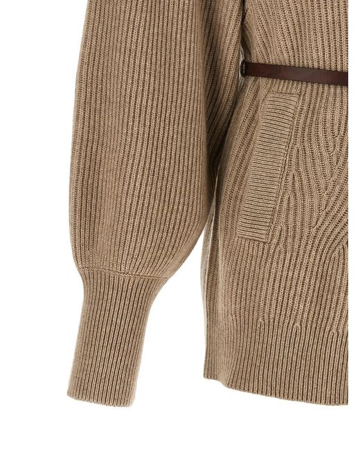 Brunello Cucinelli Natural English Half-Ribbed Cardigan