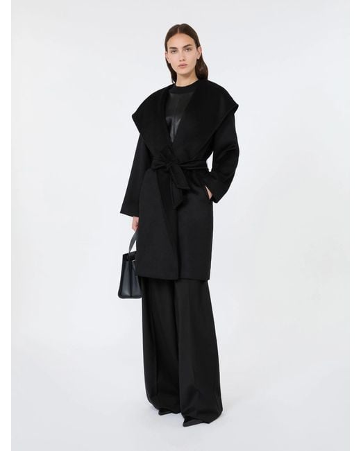 Max Mara Black Newmang Wool Drap Dressing Gown Coat