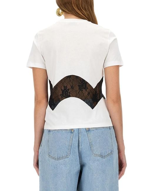 Nina Ricci White Jersey T-Shirt With Lace Insert