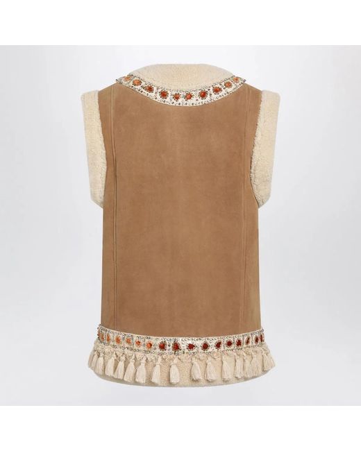 Valentino Garavani Natural Camel Shearling And Suede Vest