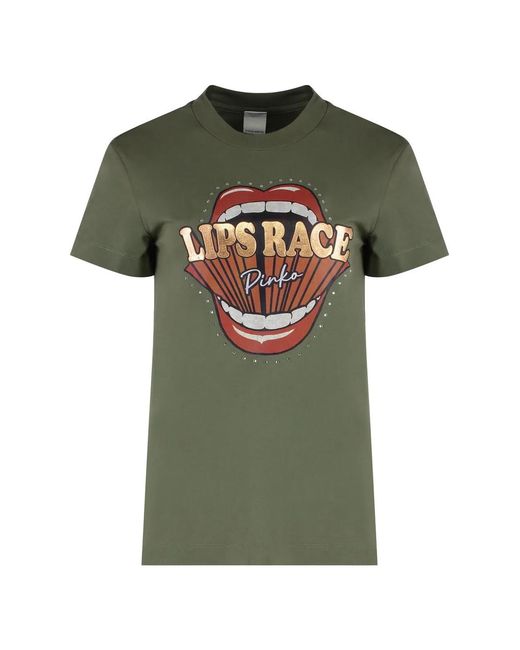 Pinko Green Cotton Crew-Neck T-Shirt